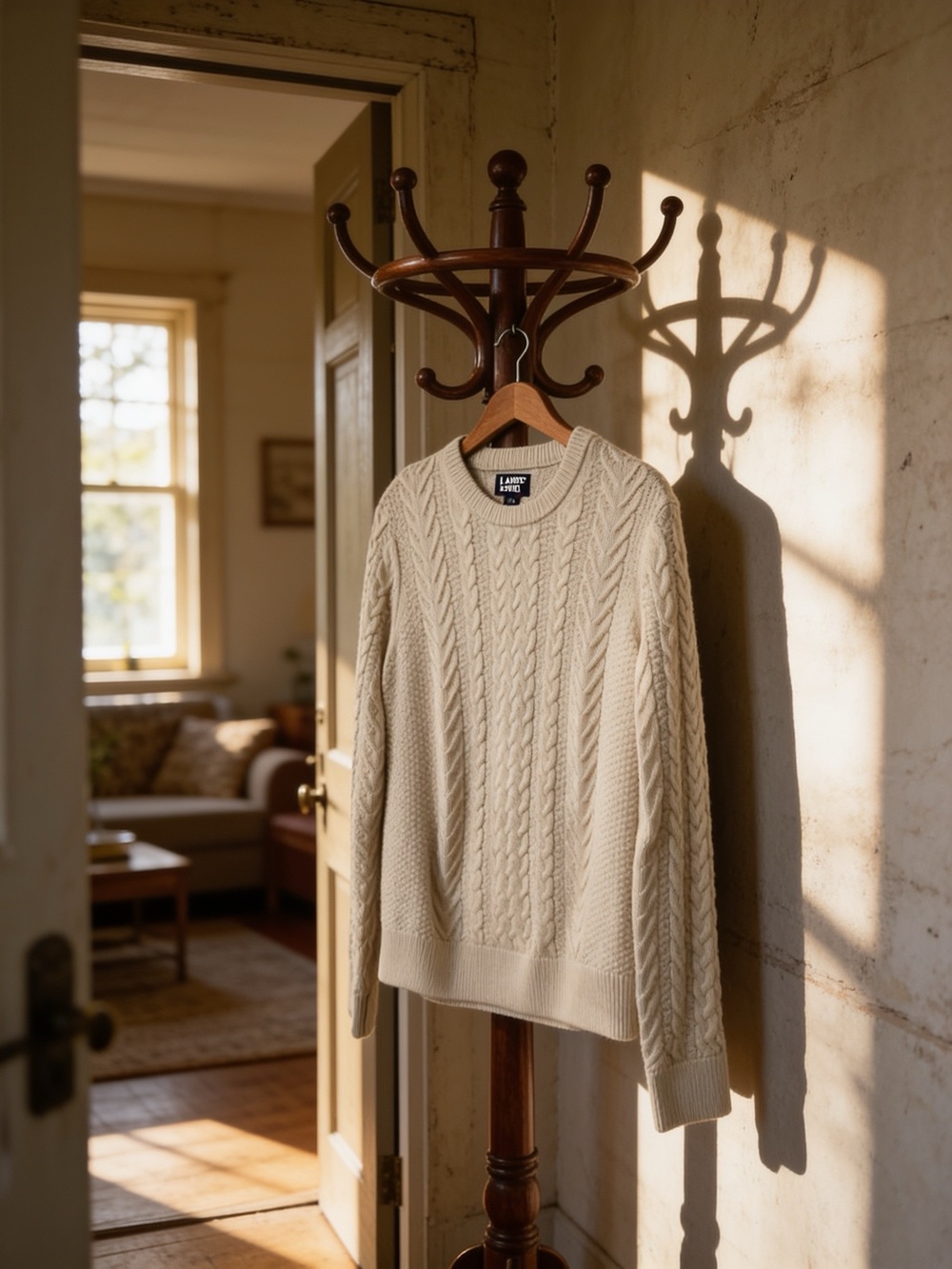 Lands End Cable Knit Sweater Women's / Unisex Cream Oversized Fisherman Sz L